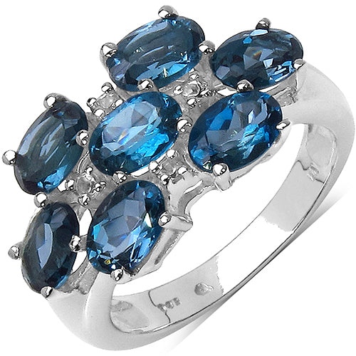 4.58 Carat Genuine London Blue Topaz & White Diamond .925 Sterling Silver Ring