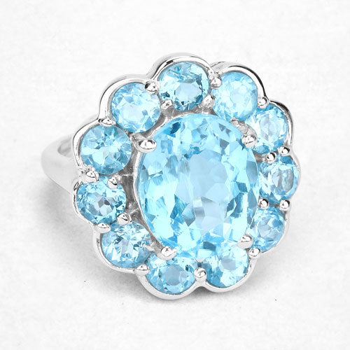 8.77 Carat Genuine Swiss Blue Topaz .925 Sterling Silver Ring