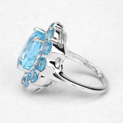 8.77 Carat Genuine Swiss Blue Topaz .925 Sterling Silver Ring