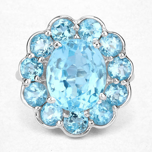 8.77 Carat Genuine Swiss Blue Topaz .925 Sterling Silver Ring