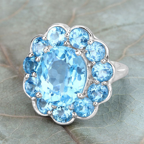 8.77 Carat Genuine Swiss Blue Topaz .925 Sterling Silver Ring