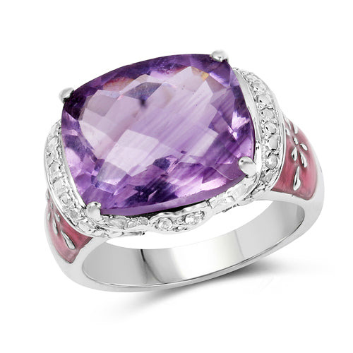 8.86 Carat Genuine Amethyst & White Topaz .925 Sterling Silver Ring
