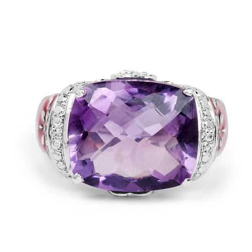 8.86 Carat Genuine Amethyst & White Topaz .925 Sterling Silver Ring