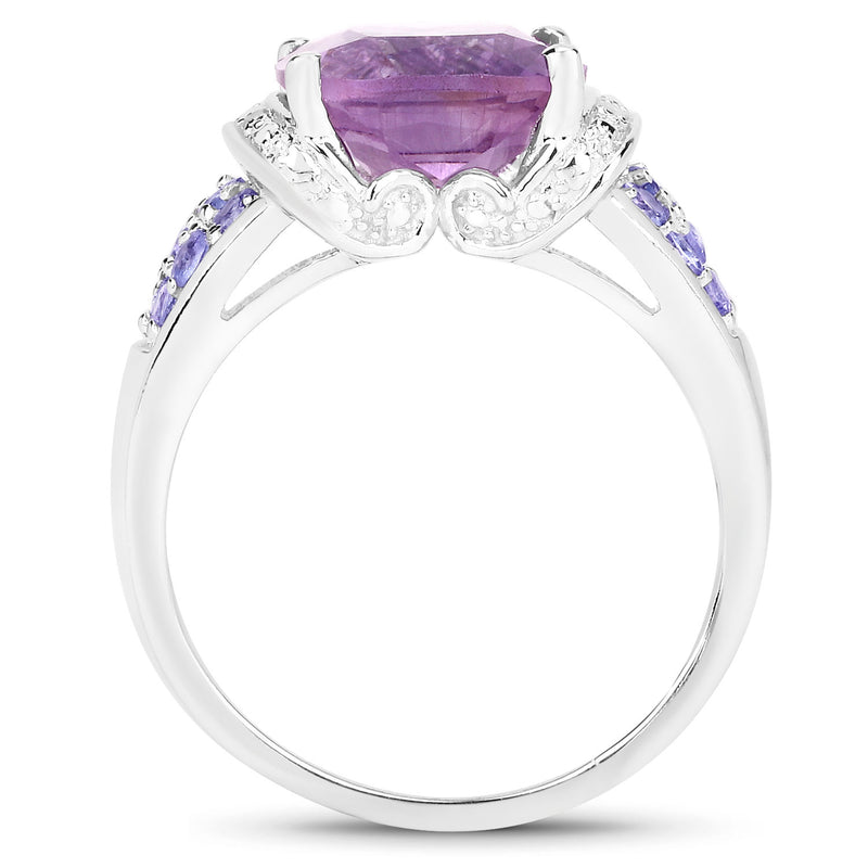 "4.66 Carat Genuine Amethyst, Tanzanite and White Diamond .925 Sterling Silver Ring