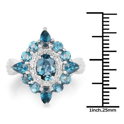 2.99 Carat Genuine London Blue Topaz .925 Sterling Silver Ring