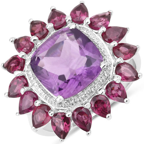 6.30 Carat Genuine Amethyst and Rhodolite .925 Sterling Silver Ring