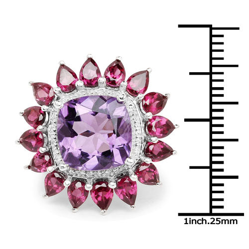6.30 Carat Genuine Amethyst and Rhodolite .925 Sterling Silver Ring