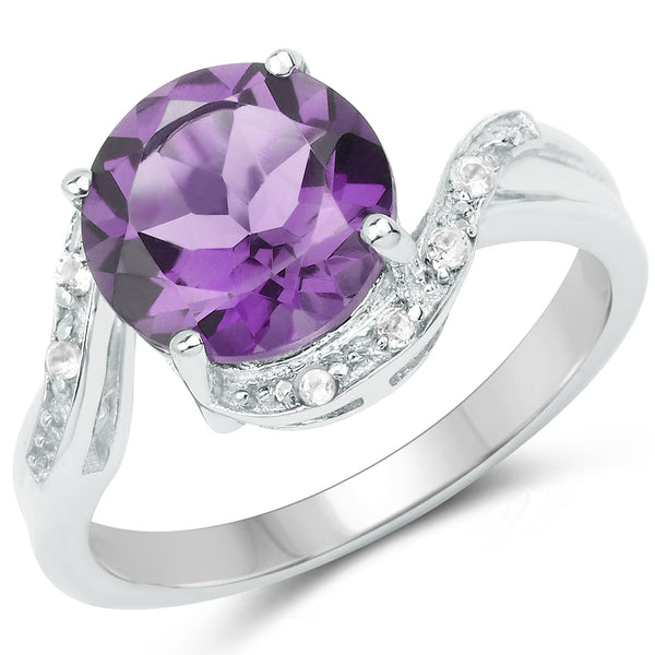 2.52 Carat Genuine Amethyst and White Topaz .925 Sterling Silver Ring