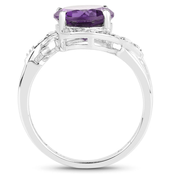 2.52 Carat Genuine Amethyst and White Topaz .925 Sterling Silver Ring