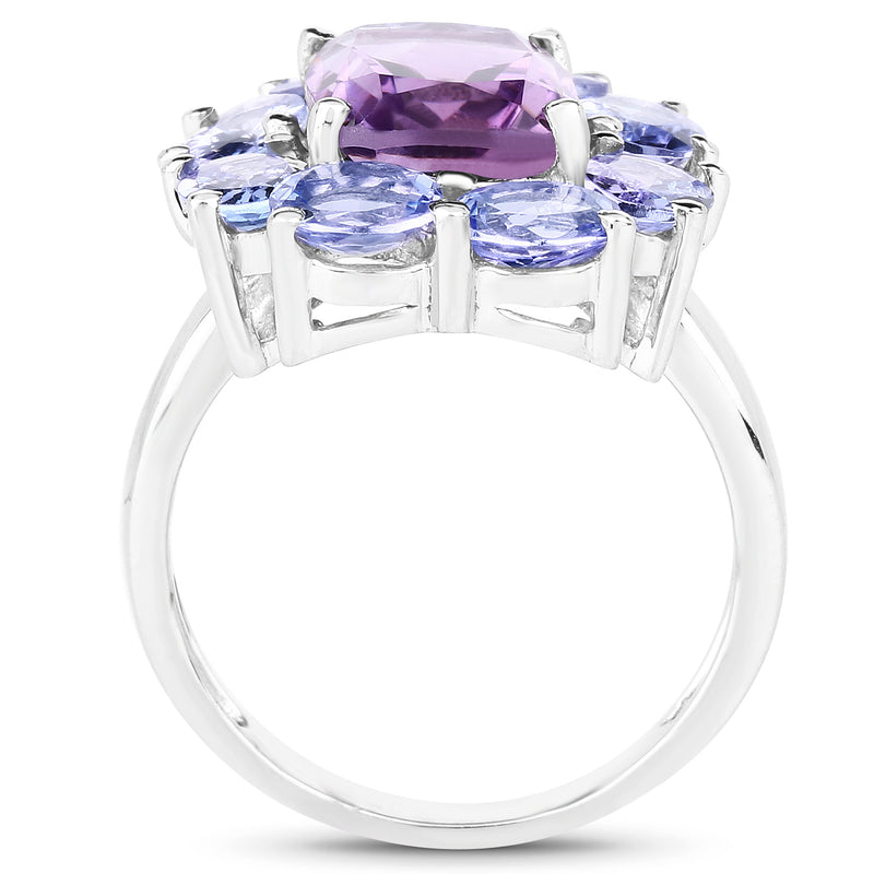 5.24 Carat Genuine Amethyst & Tanzanite .925 Sterling Silver Ring