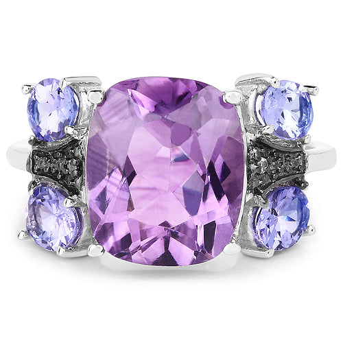 5.53 Carat Genuine Amethyst, Tanzanite & White Topaz .925 Sterling Silver Ring