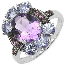 4.04 Carat Genuine Amethyst & Tanzanite .925 Sterling Silver Ring