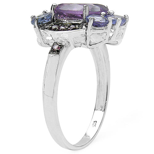 4.04 Carat Genuine Amethyst & Tanzanite .925 Sterling Silver Ring