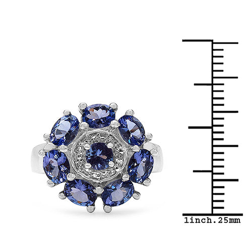 2.58 Carat Genuine Tanzanite & White Topaz .925 Sterling Silver Ring