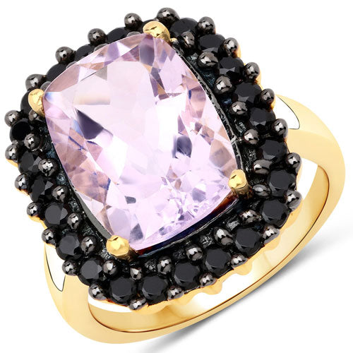 7.46 Carat Genuine Pink Amethyst and Black Spinel .925 Sterling Silver Ring