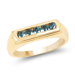 14K Yellow Gold Plated 0.40 Carat Genuine Blue Diamond .925 Sterling Silver Ring