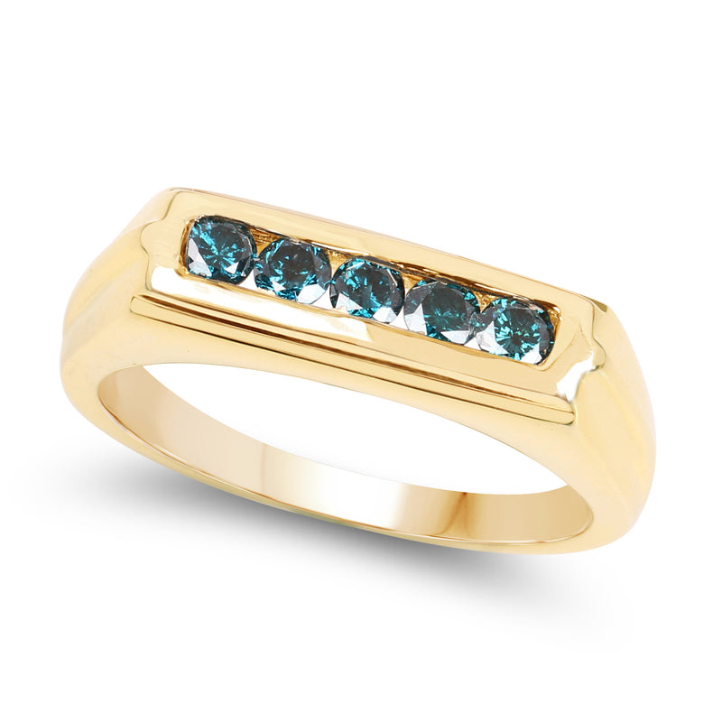 14K Yellow Gold Plated 0.40 Carat Genuine Blue Diamond .925 Sterling Silver Ring