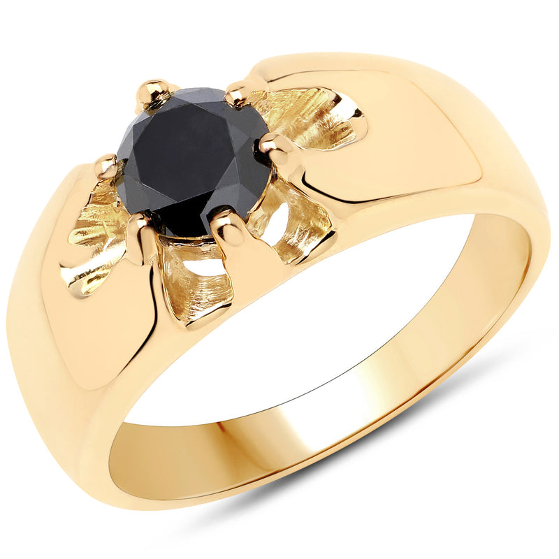 14K Yellow Gold Plated 1.00 Carat Genuine Black Diamond .925 Sterling Silver Ring