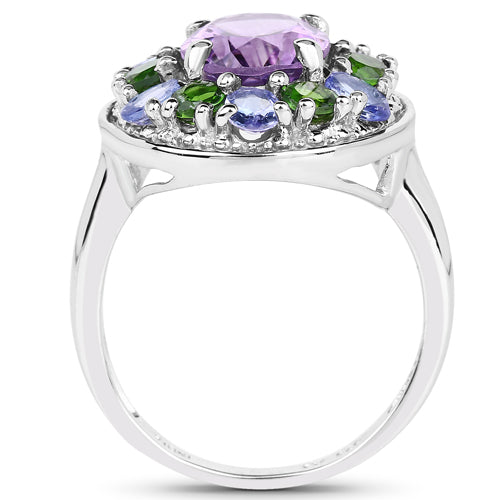 3.89 Carat Genuine Amethyst, Tanzanite & Chrome Diopside .925 Sterling Silver Ring
