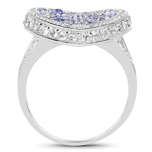 1.81 Carat Genuine Tanzanite and White Topaz .925 Sterling Silver Ring