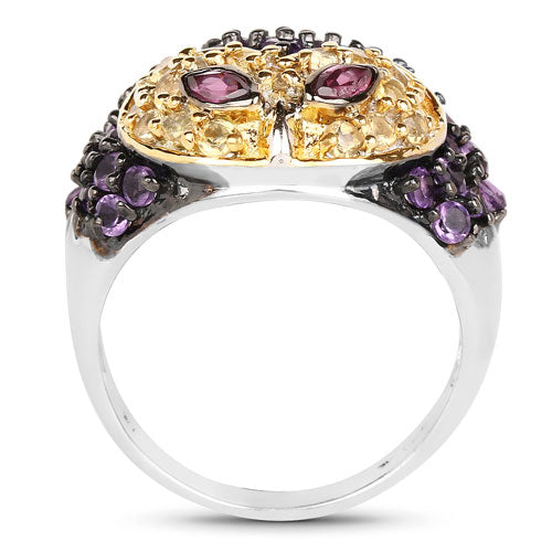 2.01 Carat Genuine Rhodolite and Amethyst .925 Sterling Silver Ring