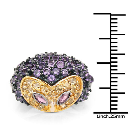 2.01 Carat Genuine Rhodolite and Amethyst .925 Sterling Silver Ring