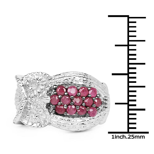 0.86 Carat Genuine Ruby & White Topaz .925 Sterling Silver Ring