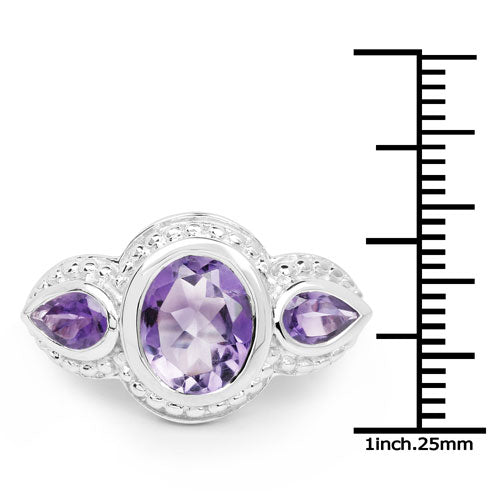 3.30 Carat Genuine Amethyst .925 Sterling Silver Ring