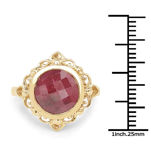 14K Yellow Gold Plated 4.40 Carat Genuine Ruby .925 Sterling Silver Ring