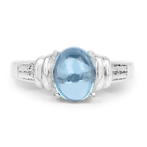 2.10 Carat Genuine Swiss Blue Topaz .925 Sterling Silver Ring