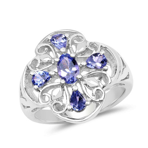 1.00 Carat Genuine Tanzanite .925 Sterling Silver Ring