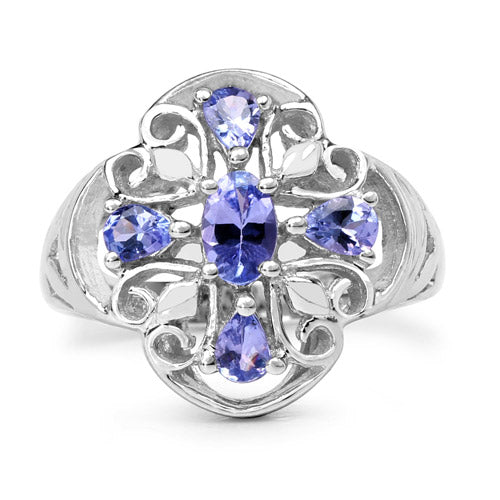 1.00 Carat Genuine Tanzanite .925 Sterling Silver Ring
