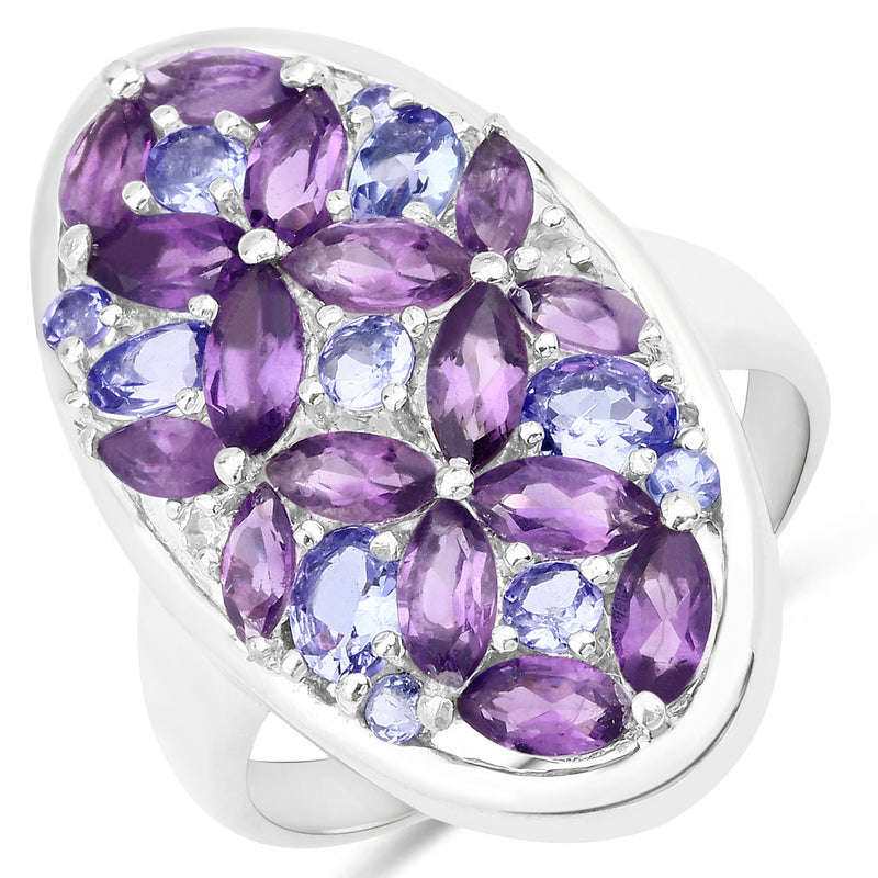 "3.13 Carat Genuine Amethyst, Tanzanite and White Topaz .925 Sterling Silver Ring