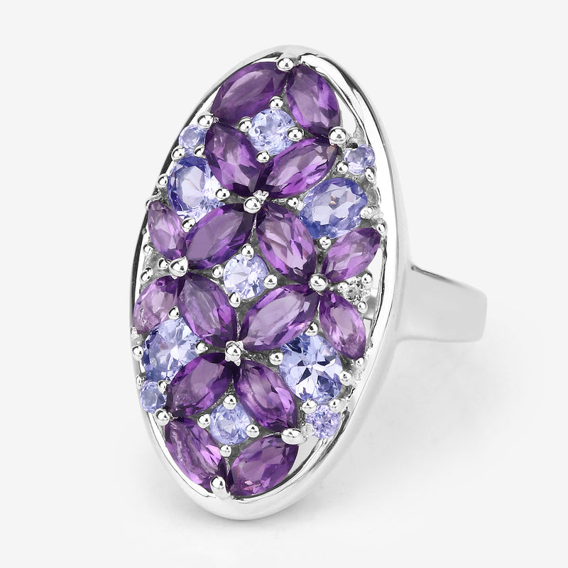 "3.13 Carat Genuine Amethyst, Tanzanite and White Topaz .925 Sterling Silver Ring