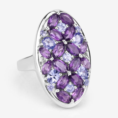 3.13 Carat Genuine Amethyst, Tanzanite and White Topaz .925 Sterling Silver Ring