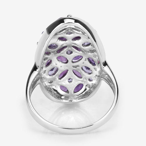 3.13 Carat Genuine Amethyst, Tanzanite and White Topaz .925 Sterling Silver Ring