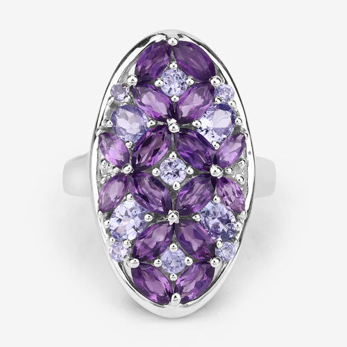 3.13 Carat Genuine Amethyst, Tanzanite and White Topaz .925 Sterling Silver Ring