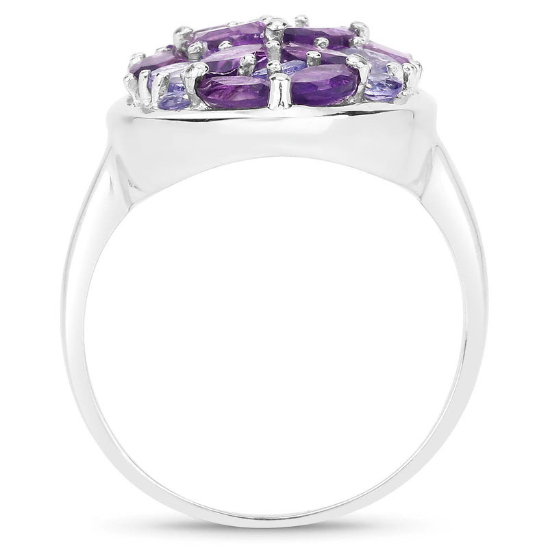"3.13 Carat Genuine Amethyst, Tanzanite and White Topaz .925 Sterling Silver Ring