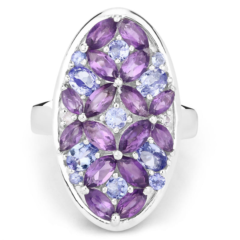 "3.13 Carat Genuine Amethyst, Tanzanite and White Topaz .925 Sterling Silver Ring