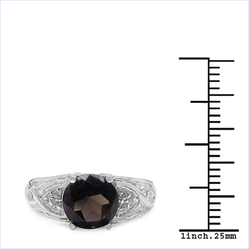 2.59 Carat Genuine Smoky Quartz & White Topaz .925 Sterling Silver Ring
