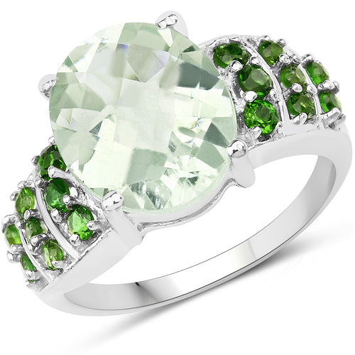 4.74 Carat Genuine Green Amethyst & Chrome Diopside .925 Sterling Silver Ring