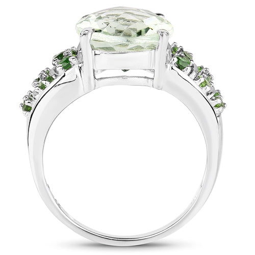 4.74 Carat Genuine Green Amethyst & Chrome Diopside .925 Sterling Silver Ring