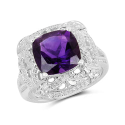 4.35 Carat Genuine Amethyst .925 Sterling Silver Ring