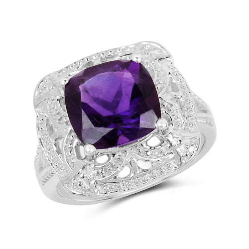 4.35 Carat Genuine Amethyst .925 Sterling Silver Ring