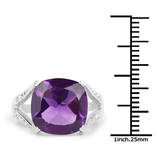 5.99 Carat Genuine Amethyst and White Topaz .925 Sterling Silver Ring