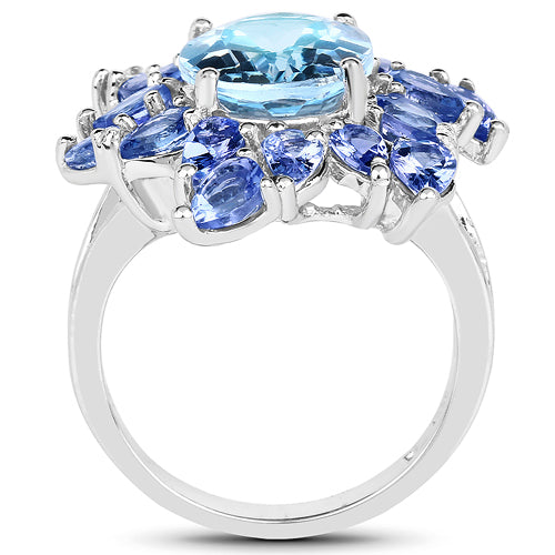 6.52 Carat Genuine Blue Topaz & Tanzanite .925 Sterling Silver Ring
