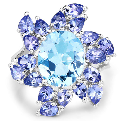 6.52 Carat Genuine Blue Topaz & Tanzanite .925 Sterling Silver Ring