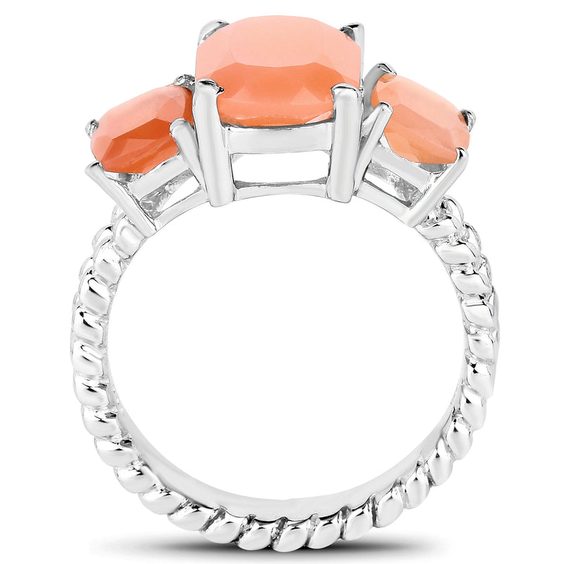 4.90 Carat Genuine Peach Moonstone .925 Sterling Silver Ring