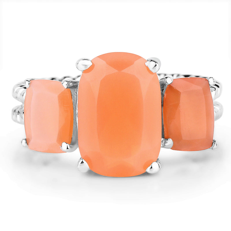 4.90 Carat Genuine Peach Moonstone .925 Sterling Silver Ring