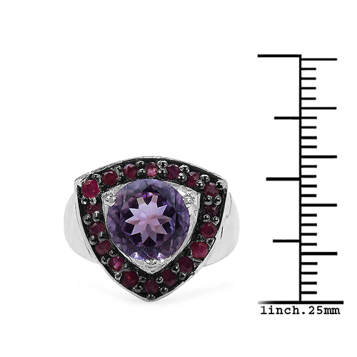 2.52 Carat Genuine Amethyst & Ruby .925 Sterling Silver Ring